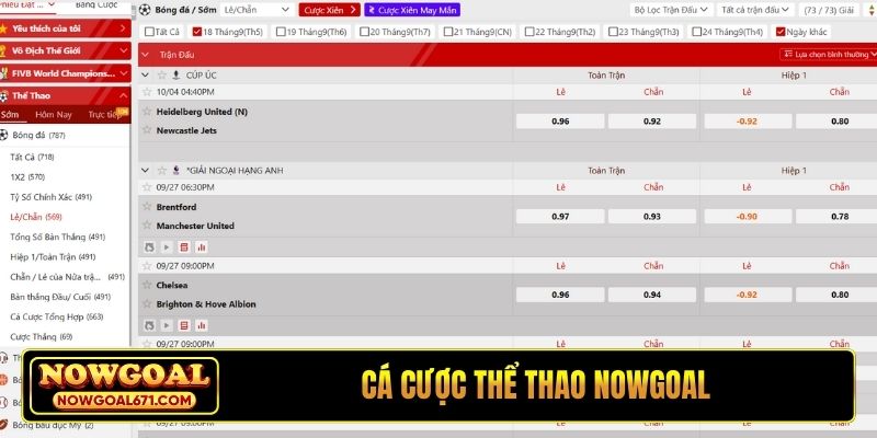 Cá cược thể thao Nowgoal